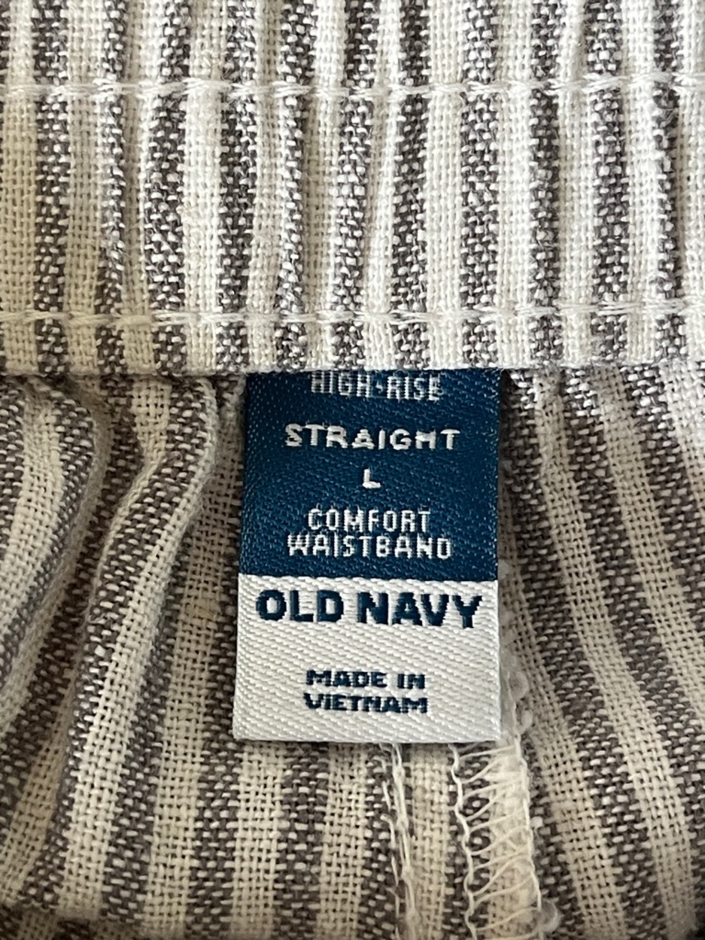 Old Navy Gray & White Striped Linen Blend High Rise Straight Ankle Pants - Picture 2 of 10